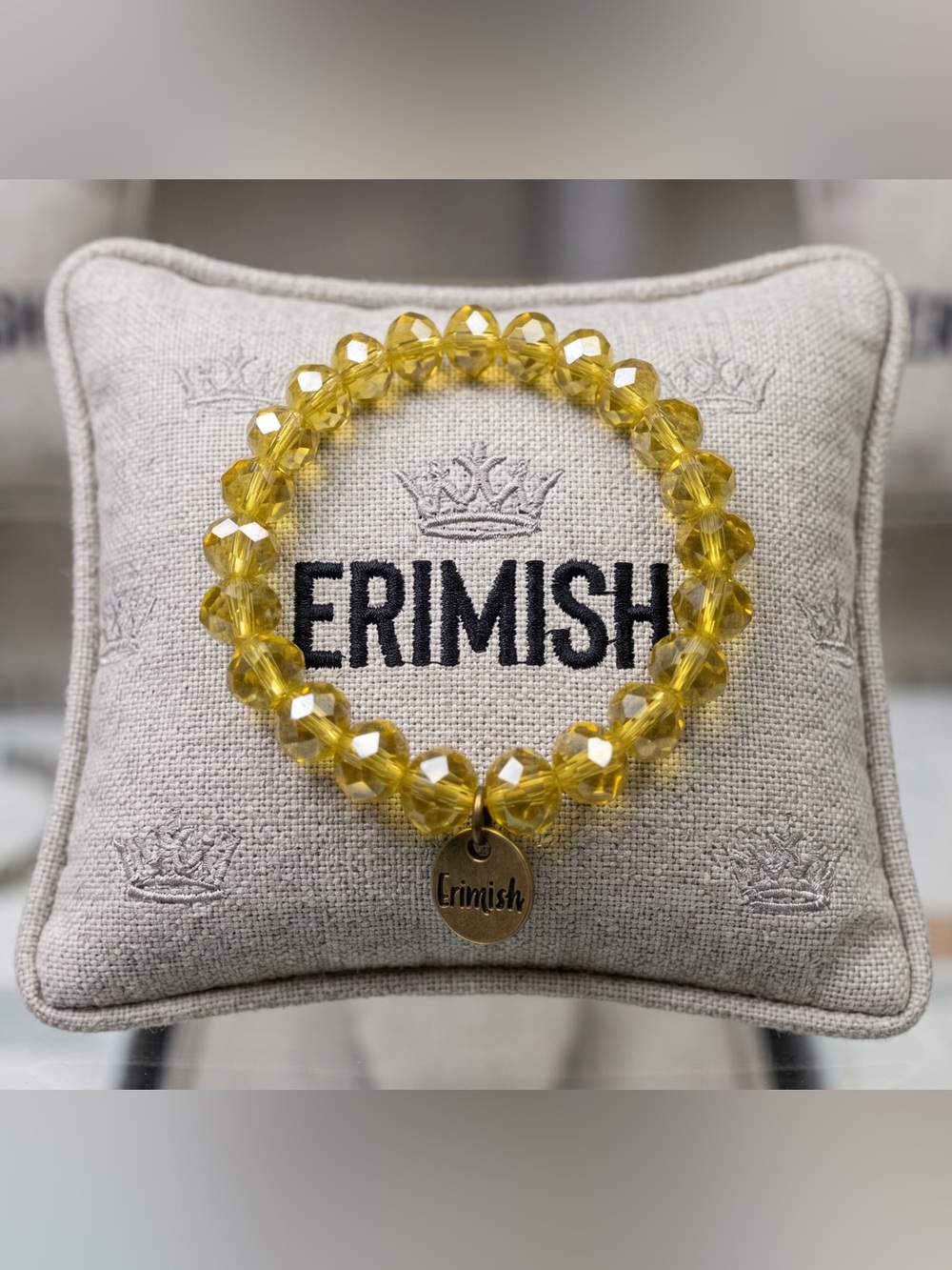 Erimish Yellow Faceted Bead Stretch Bracelet with Gold Charm Stackable
